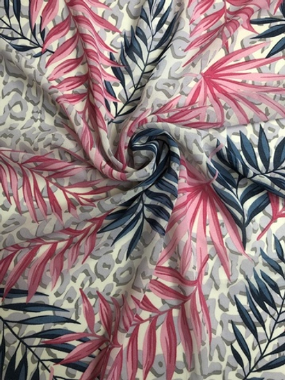 Шифон принт, папоротник синий/розовый на кремовом Моналиса BST3166D21