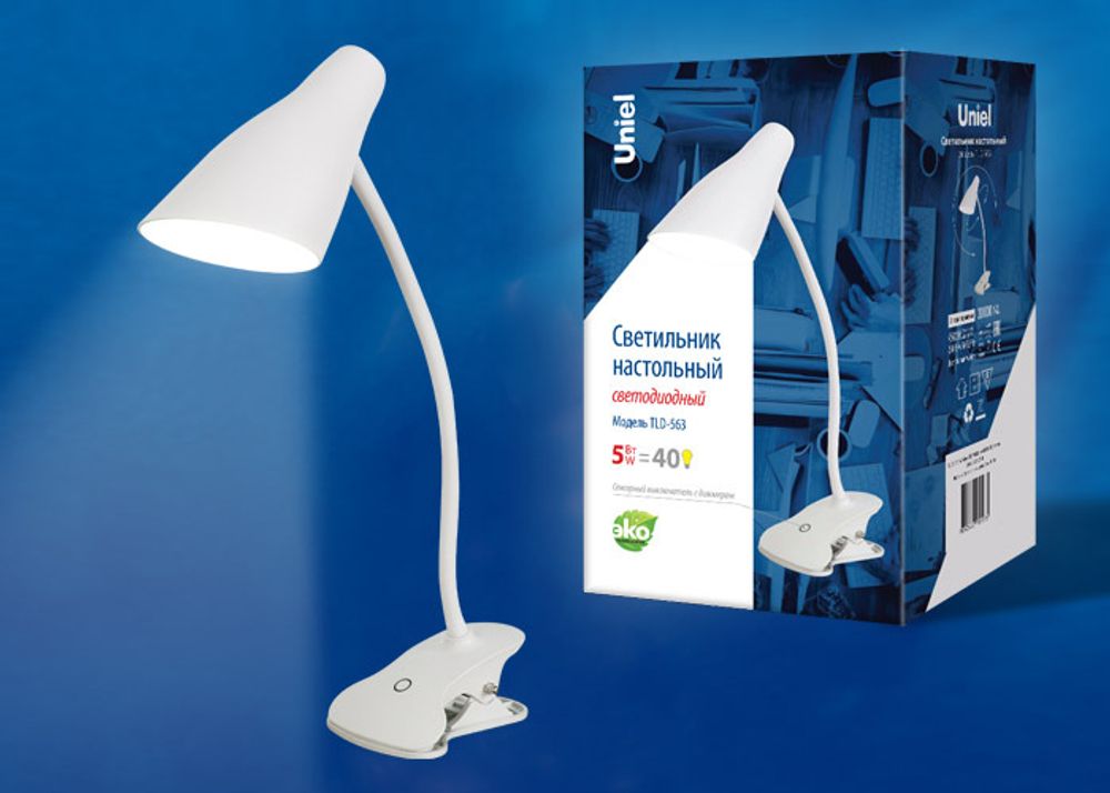 TLD-563 White/LED/360Lm/4500K/Dimmer Светильник настольный, 5W. Сенсорный выключатель. Белый. ТМ Uniel