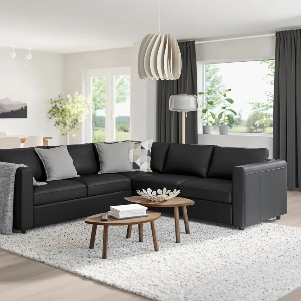 4-местный угловой диван- IKEA VIMLE, 249х98х80 см, черный, кожа, ВИМЛЕ ИКЕА