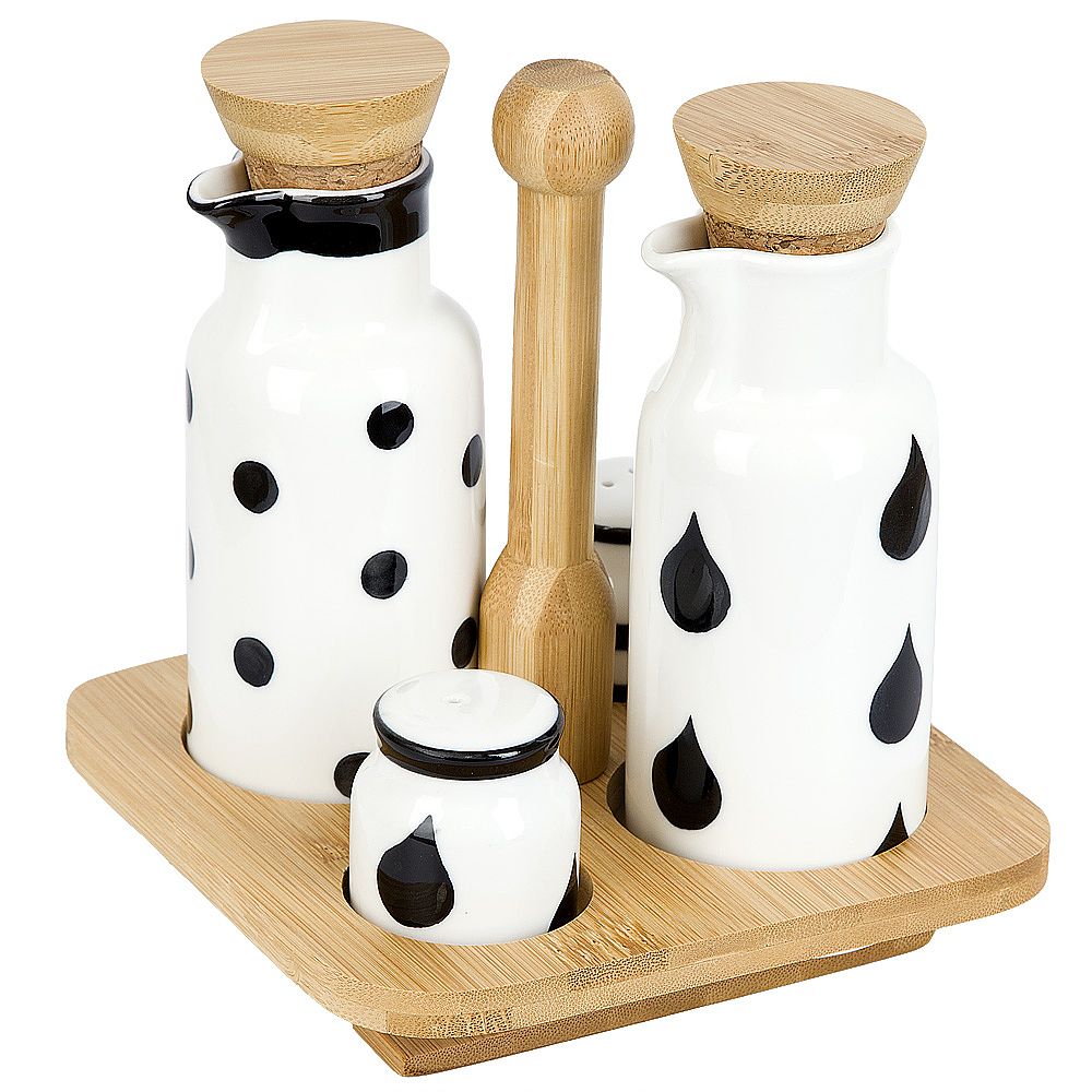 Специи, набор 2пр+бутылки для масла и уксуса на бамбуковой подставке" "16,5*16,5*18,5см.