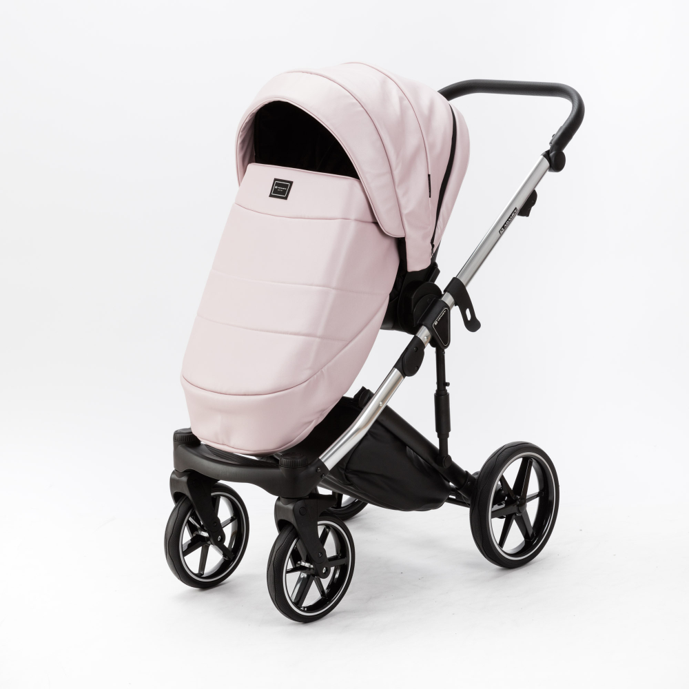 Детская универсальная коляска Adamex LUMI SE Deluxe L-SM510 (2в1) Розовая экокожа, золотая рама