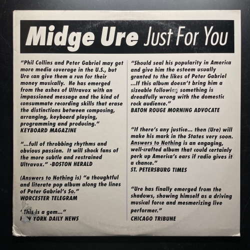 Midge Ure ‎– Just For You (США 1989г.) EP