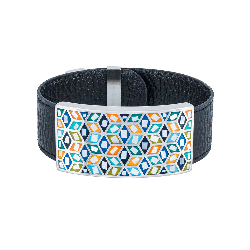 Браслет Fiore Luna на черном кожаном ремешке CB13209-5