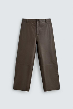 ZARA КОЖАНЫЕ БРЮКИ BALLOON FIT, КОРИЧНЕВЫЙ
