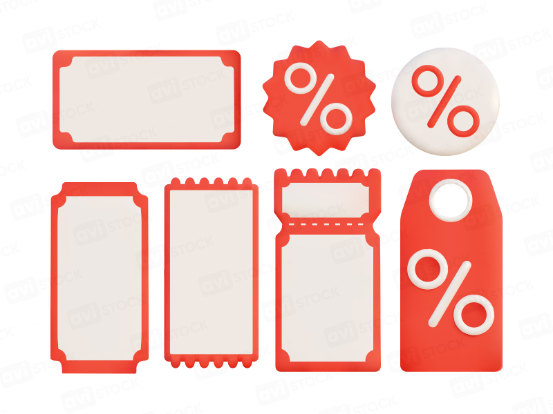 Набор 3D иконок "Скидочные ценники и бирки" — для акций, распродаж и маркетинга