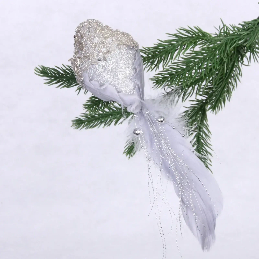 Украшение новогоднее «Изящная птица» 6*8 см, Серебро