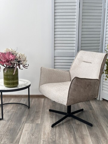 Кресло М-City DISAUR Белфаст (Belfast) поворотный на 360 градусов, Xd841-02 Бежевый, букле, Gino-101 Бежевый, ткань, Черный