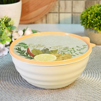 Миска 1,55л с крышкой, с декором "Wave", светло-серый