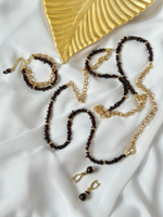 Браслет двойной из граната и цепи ролло, фурнитура золото