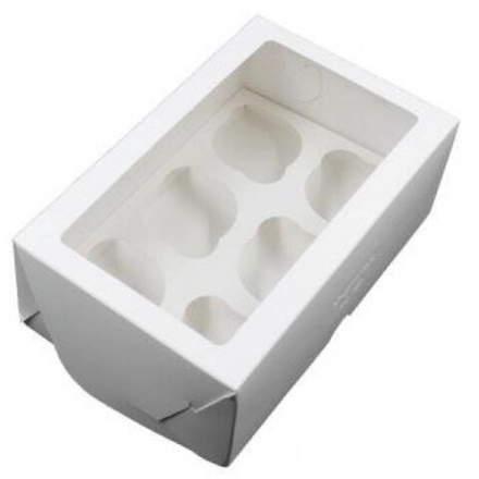 Коробка для 6 капкейков белая с окном 25х17х10 см