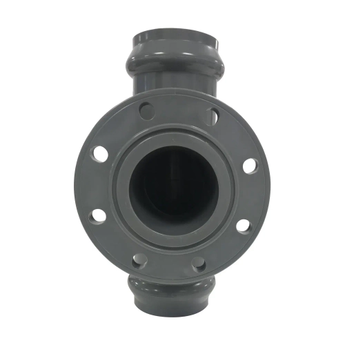 Тройник напорный НПВХ 125 переходной 90° раструбный с ПВХ фланцем, цвет серый (Россия)