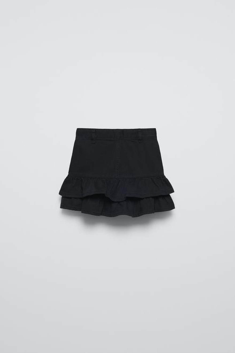 ZARA ДЖИНСОВАЯ ЮБКА С ВОЛАНАМИ, ЧЕРНЫЙ