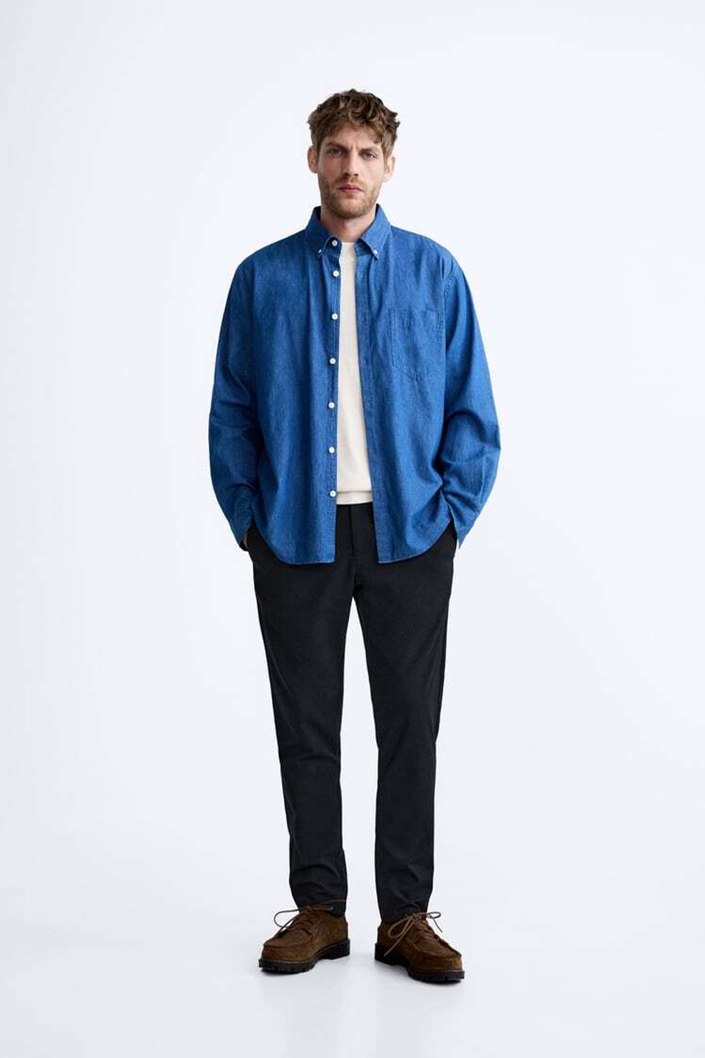 ZARA БРЮКИ SLIM FIT COMFORT, МОРСКОЙ СИНИЙ