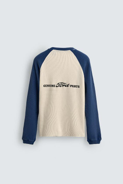 ZARA Х FORD ФУТБОЛКА В СТИЛЕ КОЛОР-БЛОК WAFFLE, СИНИЙ/БЕЛЫЙ