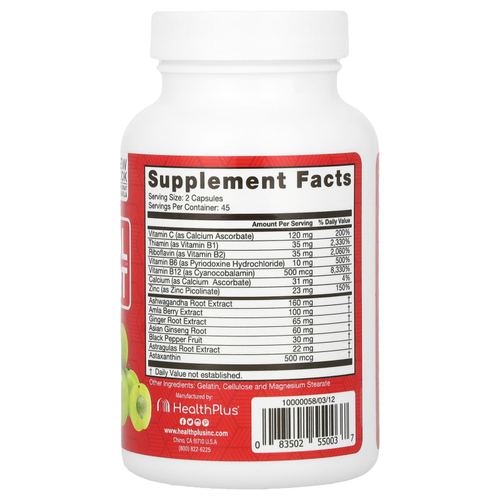 Health Plus, добавка для поддержки надпочечников, 90 капсул