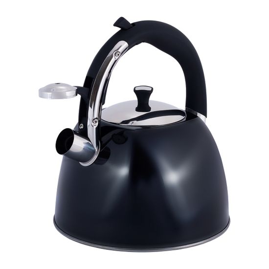 Чайник 3 л. из нержавеющей стали со свистком Kamille KM 0697A (черный) и черной бакелитовой ручкой