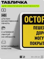 Табличка для обеспечения безопасности "Осторожно, пешеходные дорожки могут быть покрыты льдом", для офиса, по охране труда для предприятия, организаций, 40х30 см, Silver Plane x Айдентика Технолоджи