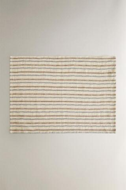 ZARA HOME ПОЛОСАТАЯ ЛЬНЯНАЯ САЛФЕТКА, ЭКРЮ