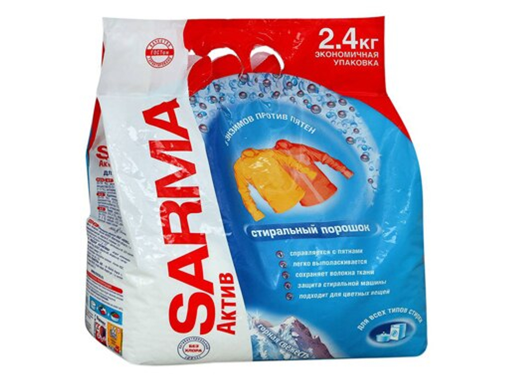 Стир. порошок Sarma 2400г Горная Свежесть Актив Универ.