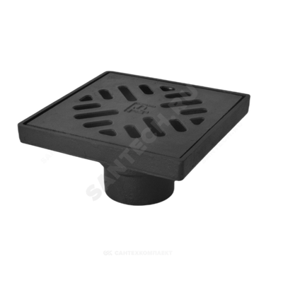 Трап чугун вертикальный квадратный с грязеуловителем с чугунной решеткой Ду 100 Татполимер ТП-113