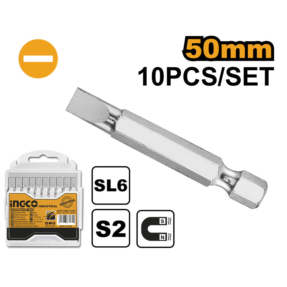 Набор бит для шуруповерта INGCO SDB11SL423 INDUSTRIAL SL6х50 мм 10 шт.