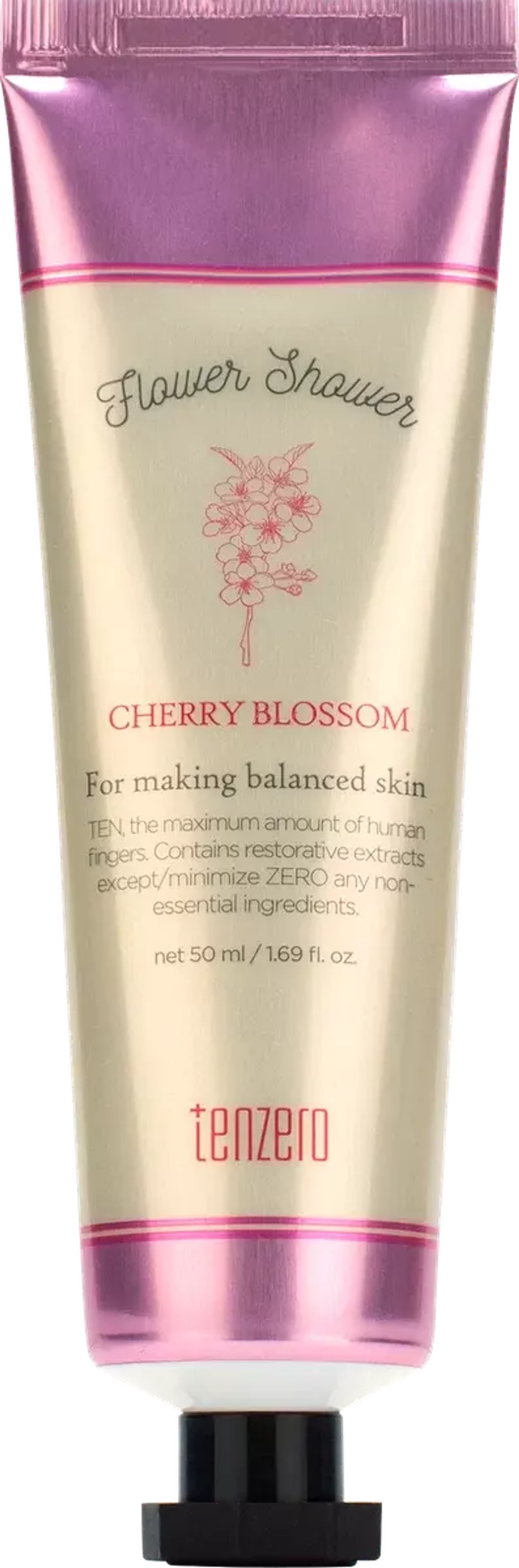 Крем для рук с ароматом вишнёвого цвета TENZERO Flower Shower Hand & Nail Cream Cherry Blossom 50 мл