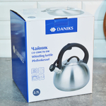 Чайник 2,7л нерж со свистком, матовый, ручка бакелитовая с силиконовым покрытием, индукция, "Daniks"