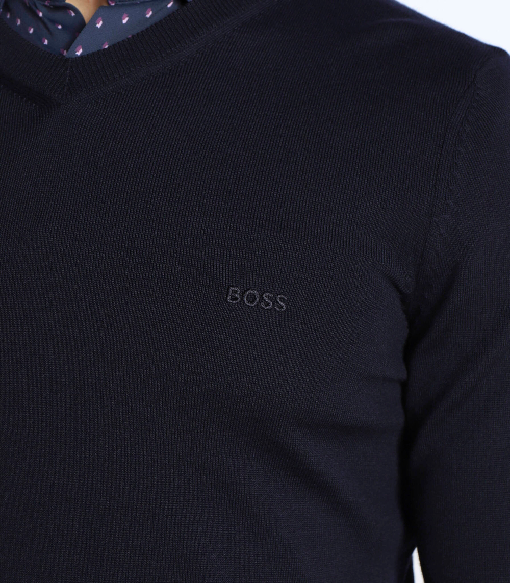 Хлопковый свитер baram-l BOSS BLACK - темно-синий(50476363)