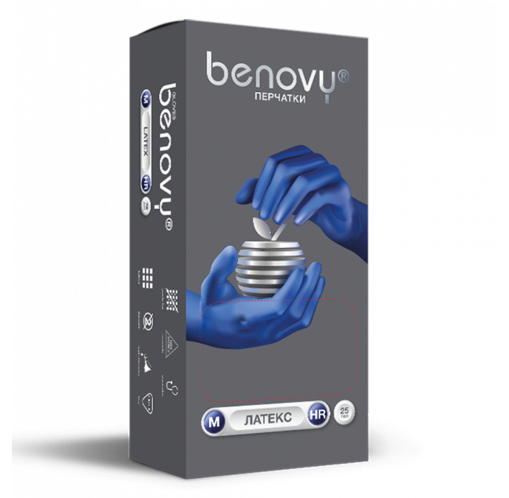 Перчатки Латекс синий повышенной прочности М (25 пар/уп) 90818