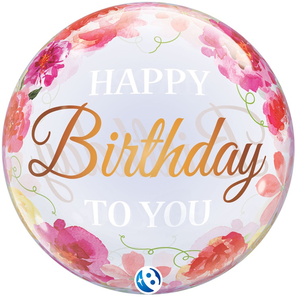 Шар Фольгированный Пионы Цветы розовые Bubble Прозрачный (Ассорти)