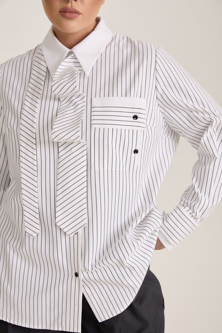 Рубашка с галстуком, белая в черную полоску