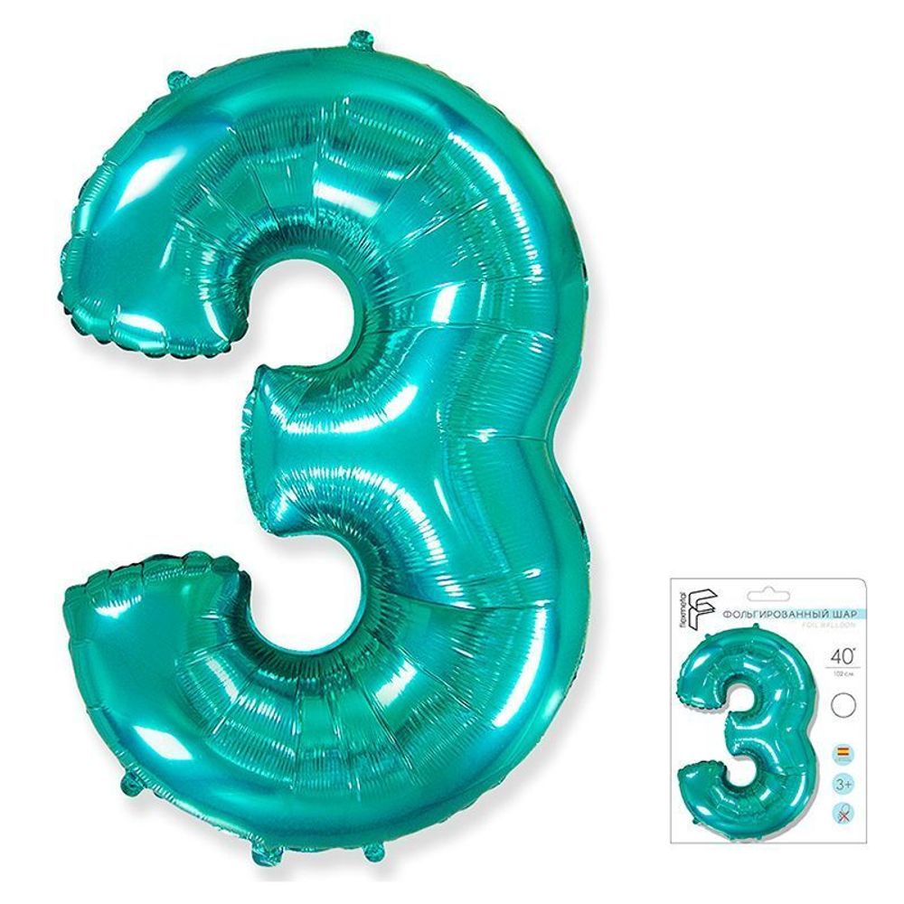 Шар (40"/102 см) Цифра "3" Тиффани в упаковке / Three