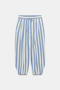 ZARA БРЮКИ В ПОЛОСКУ В ПИЖАМНОМ СТИЛЕ — ZW COLLECTION, СИНИЙ/БЕЛЫЙ