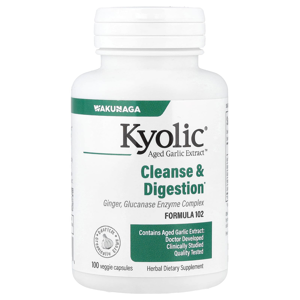 Kyolic, Aged Garlic Extract™, экстракт выдержанного чеснока, для очищения организма и улучшения пищеварения, формула 102, 100 растительных капсул
