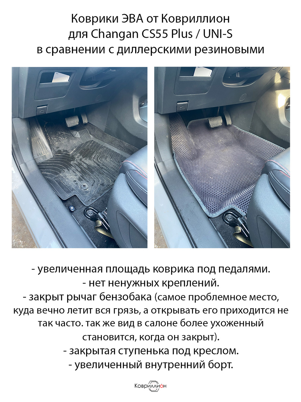 Автомобильные коврики ЭВА с раздельным задним рядом для Changan CS55 Plus (21-н.в.) рестайлинг/ Changan UNI-S