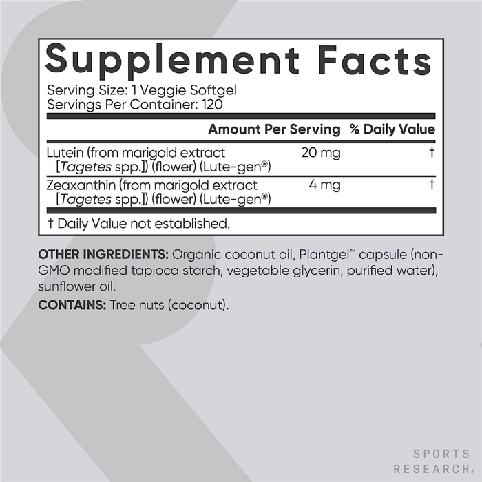 Lutein + Zeaxanthin, Лютеин и зеаксантин, Sports Research (120 капсул)