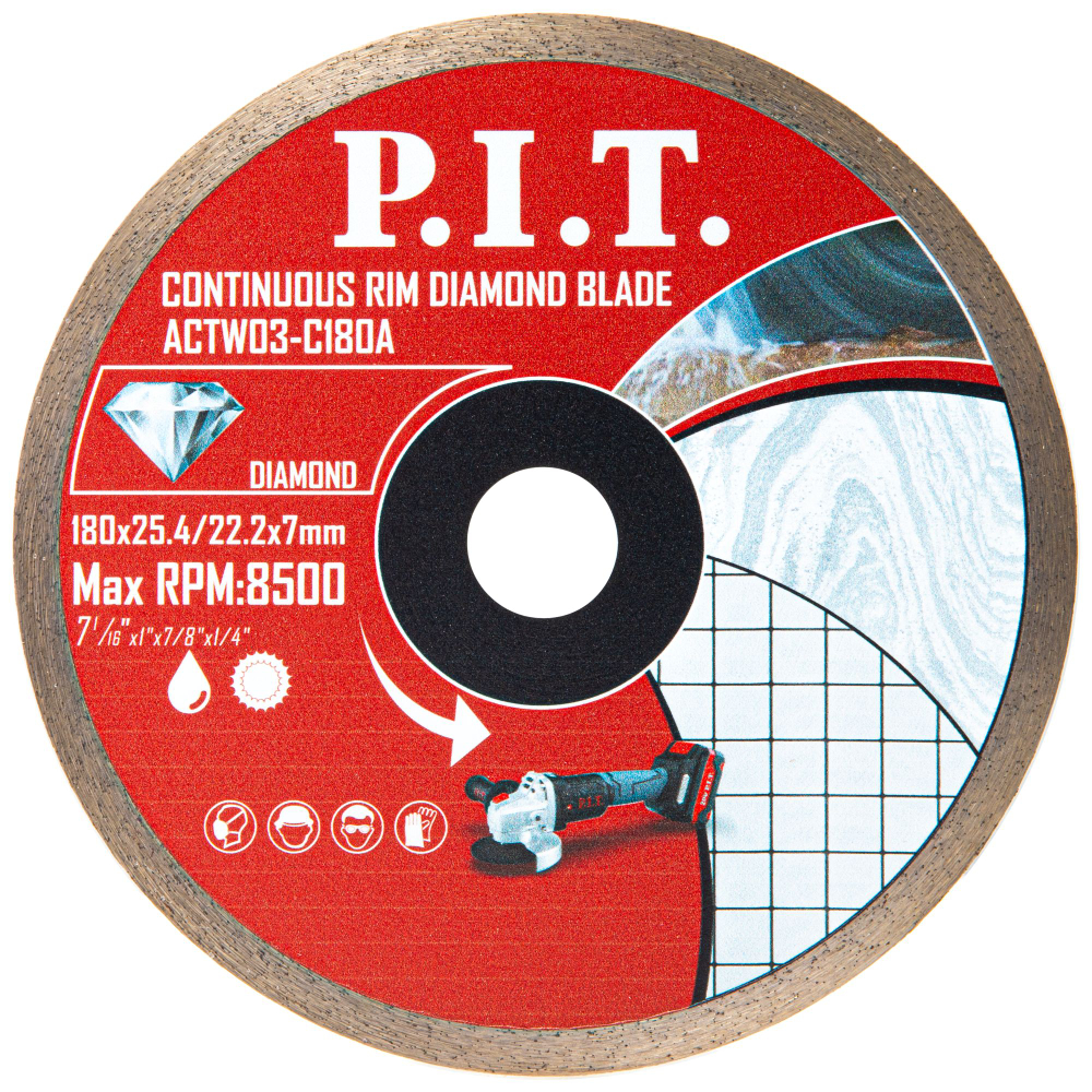 (ХОС) Диск алмазный отрезной сплошной P.I.T. 180x25,4/22,2x1,6 мм (ACTW03-C180A)