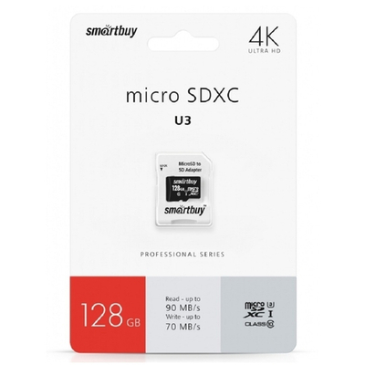 Карта памяти Micro SecureDigital 128GB Smartbuy Cl10 U3 (SB128GBSDU3-01)