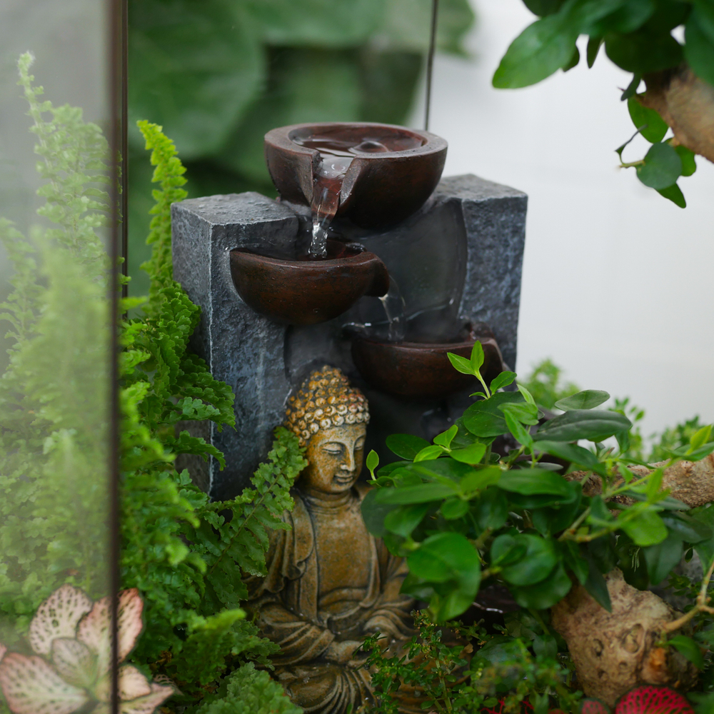 Готовый флорариум бонсай Лигуструм Ботанический сад XL 45см Будда с водопадом