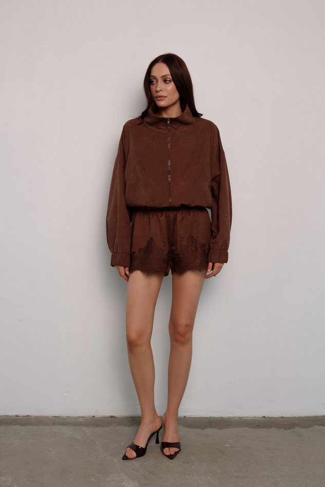 Комплект бельевой с кружевом шоколадный