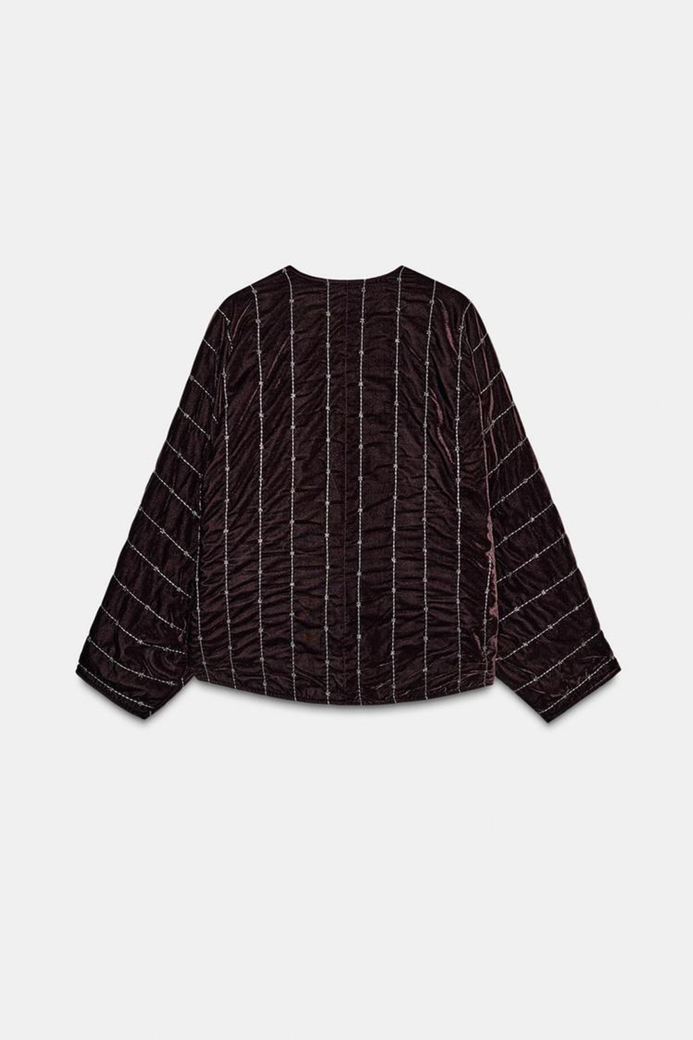 ZARA СТЕГАНОЕ БАРХАТНОЕ КИМОНО С БУСИНАМИ, КОРИЧНЕВЫЙ