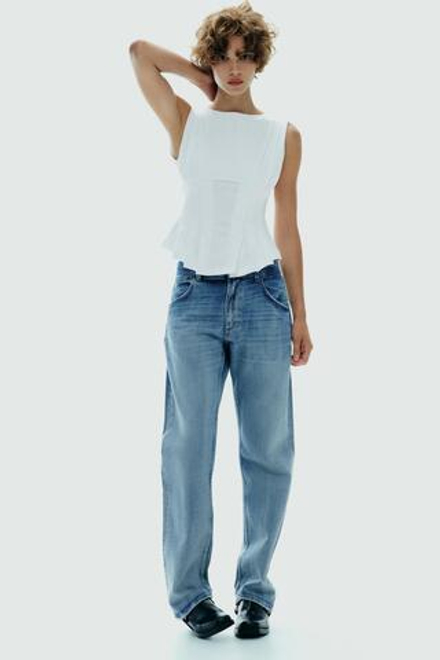 ZARA ФУТБОЛКА СО СКЛАДКАМИ И МОЛНИЕЙ, БЕЛЫЙ