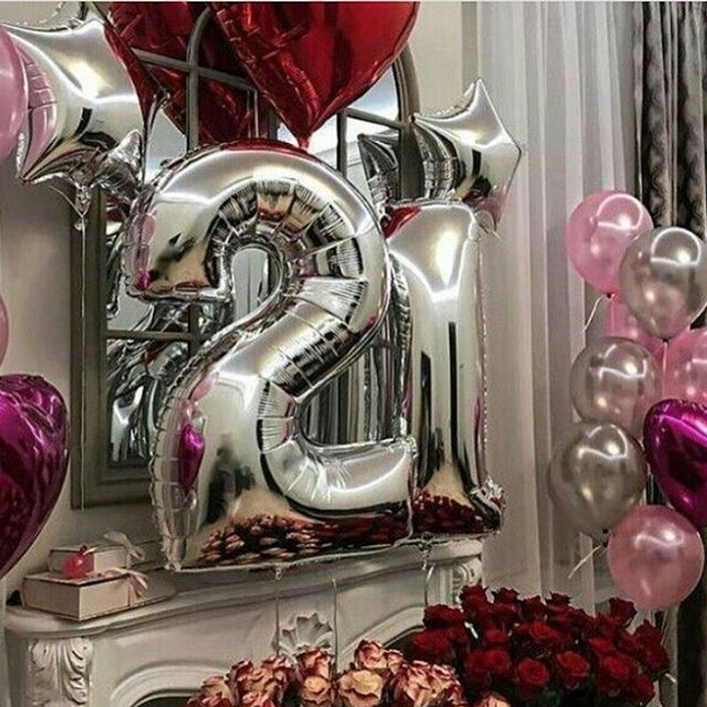 Воздушный шар (40''/102 см) Цифра, 2, Серебро
