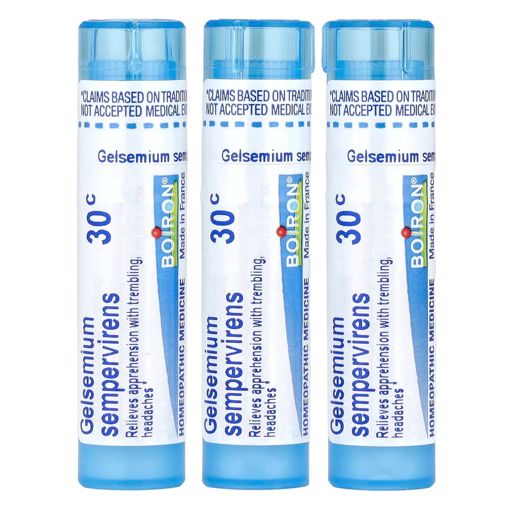 Boiron, Gelsemium, средство для снятия нервного стресса, гранулы Meltaway, 30C, 3 тюбика, прибл. 80 гранул каждая