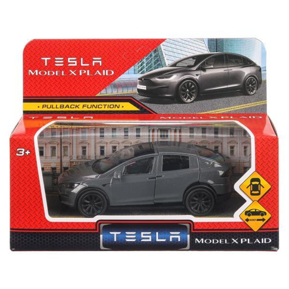 Модель ин. мет. "Tesla model x plaid" 12см. двери, серебр, коробка MODELX-12-GY-WOD (Технопарк)