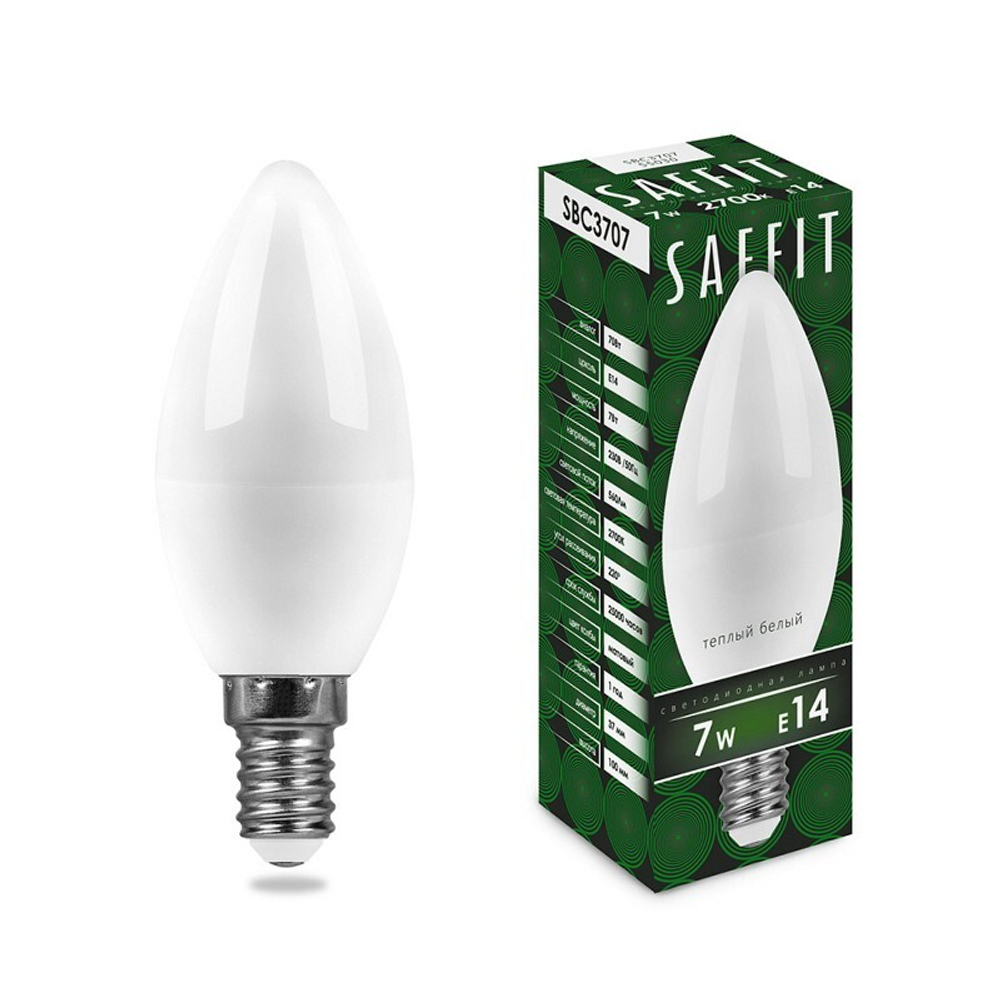Лампа светодиодная. 7W 230V E14 2700K C37. SBC3707