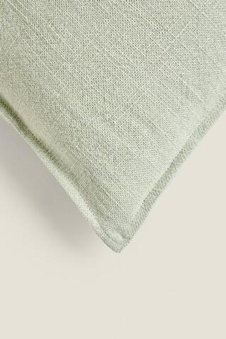 ZARA HOME ЛЬНЯНОЙ ЧЕХОЛ ДЛЯ ДЕКОРАТИВНОЙ ПОДУШКИ С КОНТРАСТНЫМИ КРАЯМИ, ЗЕЛЕНЫЙ