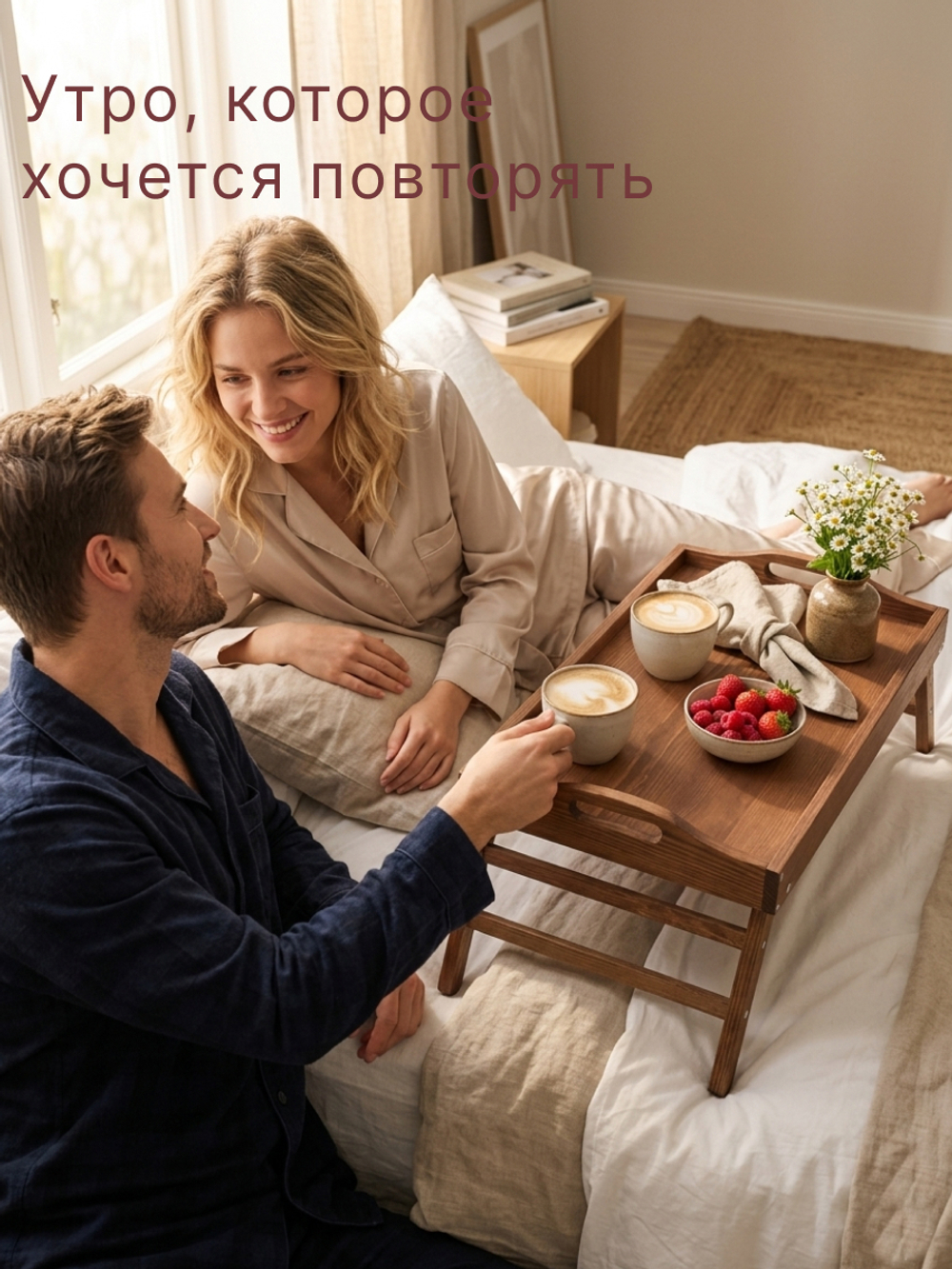 Столик для завтрака в постель, 31х52х24, Lazy Sunday, для ноутбука, поднос, деревянный, для кухни, браун / бейц, Dipriz