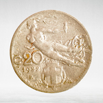 Italy 20 Centesimi 1922 R "Liberty in Flight - Ear of Wheat", VG