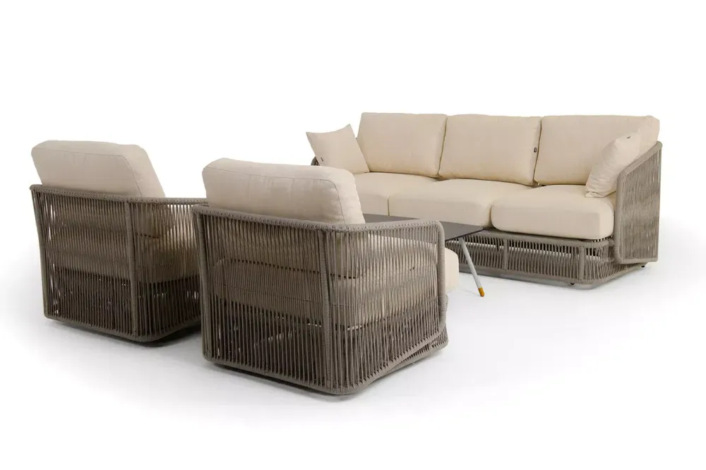 "Альбано" лаунж-зона 5-местная плетеная из роупа (веревки), каркас алюминиевый светло-серый, роуп серый меланж